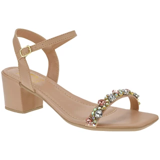 Sandália Feminina de Pedraria Linda Salto Bloco Fivela com Ajuste Strass 030-100