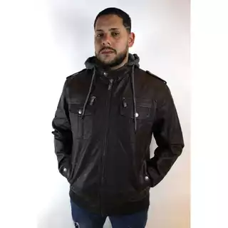 Jaqueta Couro P.U Masculina Forro Com Capuz Removível