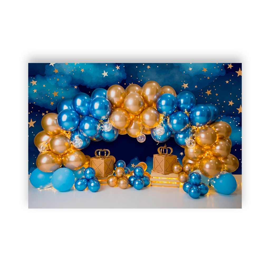 Fundo Fotográfico 2,20 x 1,50 - Realeza Arco de Balões Azul e Dourado ...