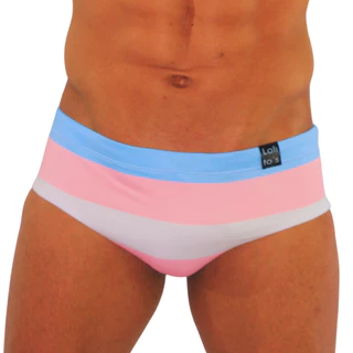 Sunga Adulto Boxer ou Slim Cavada COLEÇÃO LGBT - BANDEIRA TRANS PRIDE Com Proteção Solar
