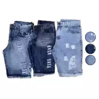 KIT 3 Bermudas jeans Moda masculina jeans De Ótima Qualidade Modelo Rasgada Premium