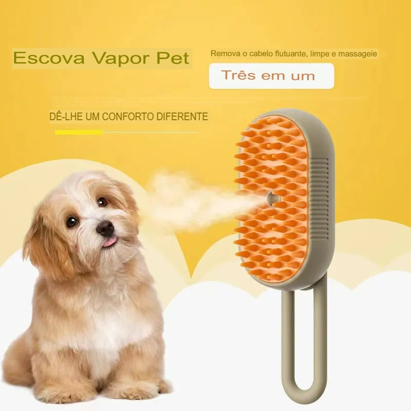 Escova A Vapor Para Pets Cachorro Gatos Tira pelos Massagem Vaporizada ...