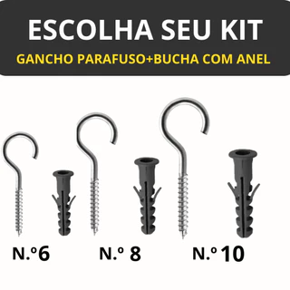 Kit Pacote de Gancho Parafuso E Bucha 6MM 8MM 10MM S-6 S-8 S10