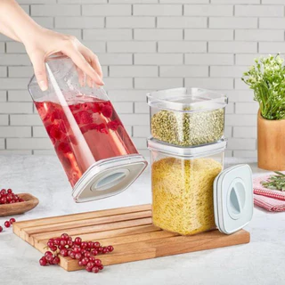 Kit 12 Potes Conjunto Herméticos com Trava e Design Armazenagem por empilhamento Organizador Quadrado Resistente Cozinha Dispensa