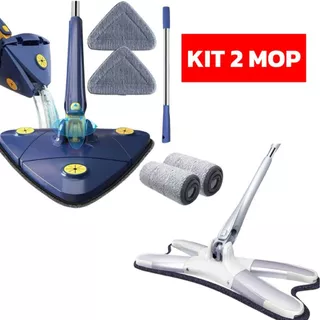 KIT 2 Rodos Mop Mágico Giratório 360°, Limpeza Esfregão Lava E Seca Com Extrusão