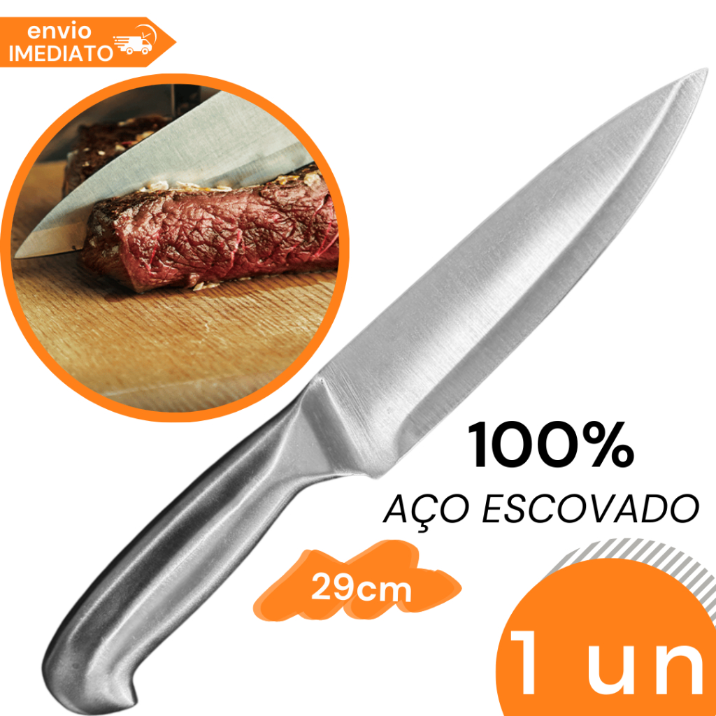 Faca de Corte Peixeira Inox 26,5cm Peixe Cortes Carne Churrasco