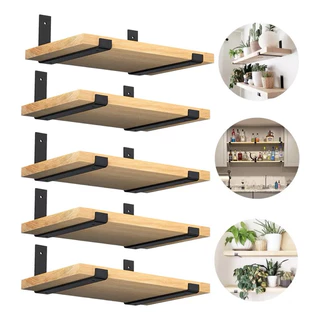 kit 6 prateleiras industrial 60 cm com mão francesa de ferro invertida e kit instalação nicho decoração