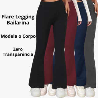 Kit 2 Calça Legging Flare Bailarina Suplex Cintura Alta Preta Modela Bumbum Feminina Zero Transparência