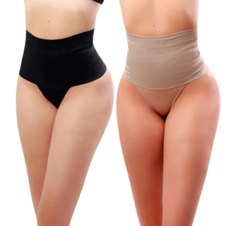 Kit 2 Calcinhas Fio Dental Cinta Modeladora Alta Compressão ZERO BARRIGA Redutora Medidas Pós-Parto