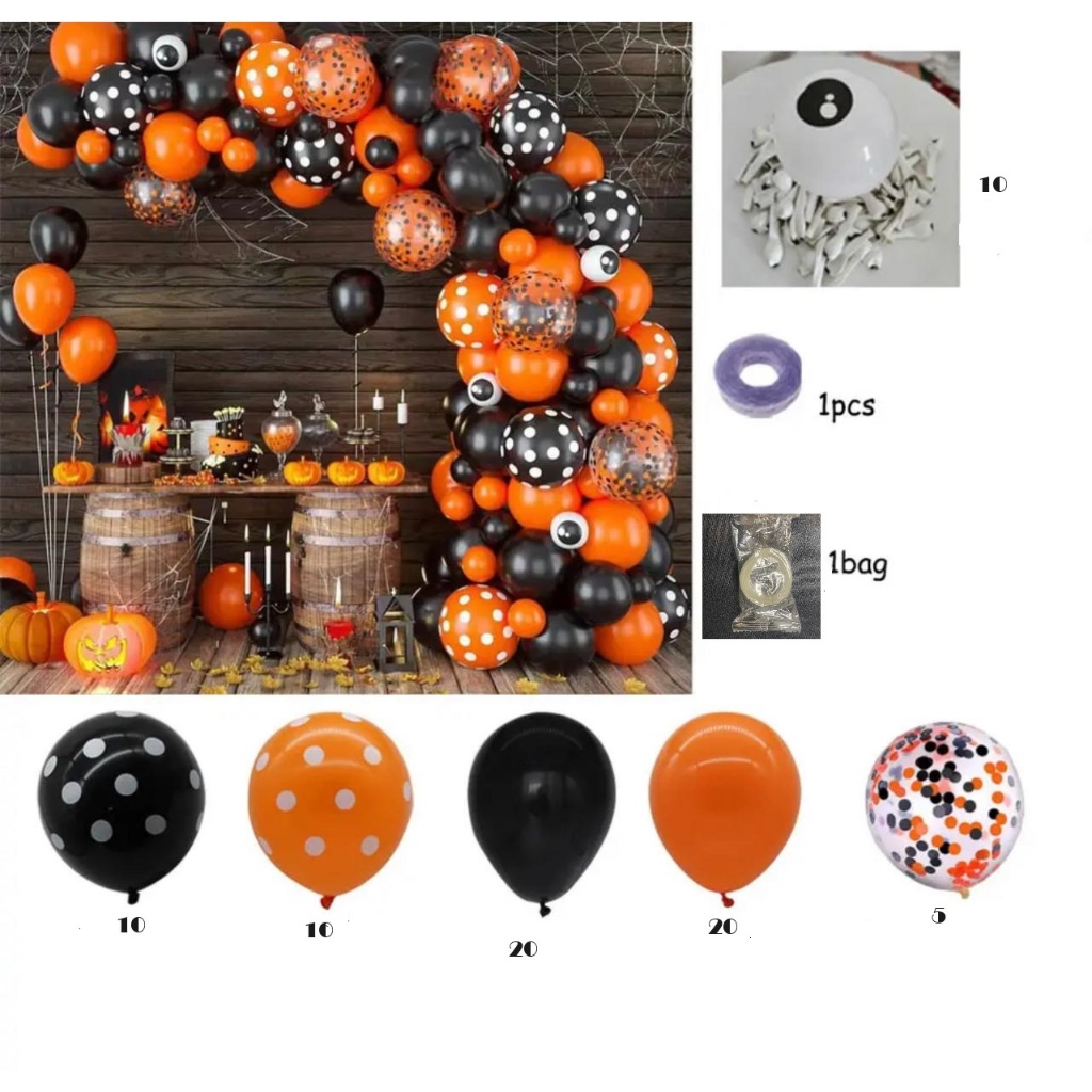 Kit Decoração De Halloween Com Bexigas Cortina Balão Abobora C/82 Peças