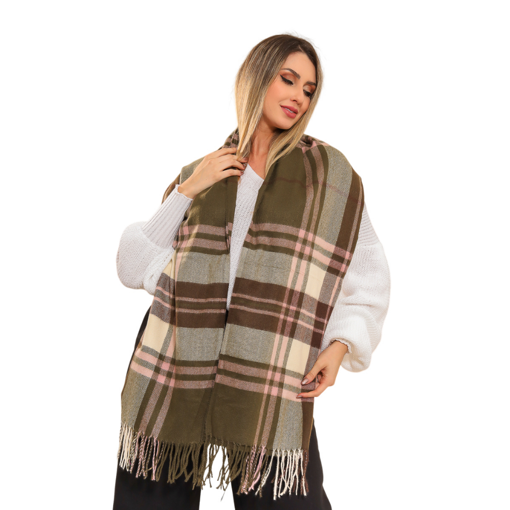 Cachecol Pashmina Lenço Desenho Xadrez Feminino De Inverno | Shopee Brasil