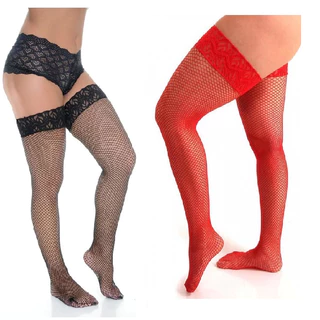 Kit Com 2 Pares De Meias 7/8 Sexy Para Espartilho - Meia Arrastão - Lingerie
