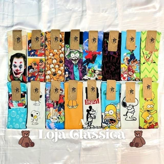 Meias Divertidas Cano Médio/Alto Sublimadas, Diversos personagens desenhos, estilosas e descoladas