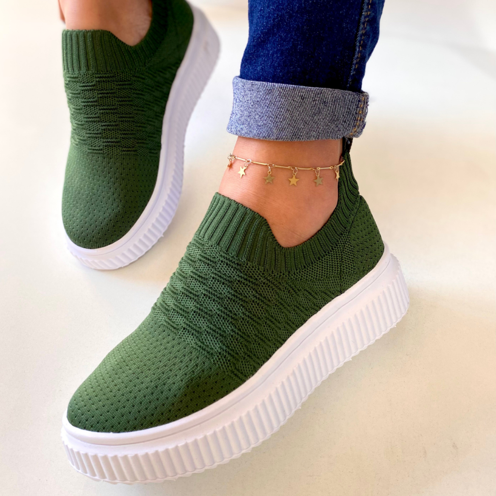Tênis knit Feminino Sapatilha Casual Slip On Confortável | Shopee Brasil