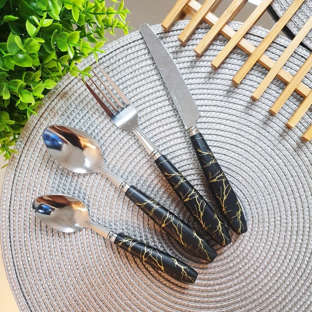24PCS Louça De Mesa De Aço Inoxidável Mármore Cerâmico Light