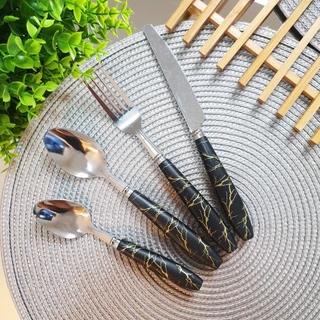 24PCS Louça De Mesa De Aço Inoxidável Mármore Cerâmico Light