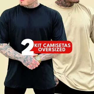 Kit 2 Camiseta Oversized P ao G4 Masculina 30.1 Penteado Gola Alta Canelada Plus Size