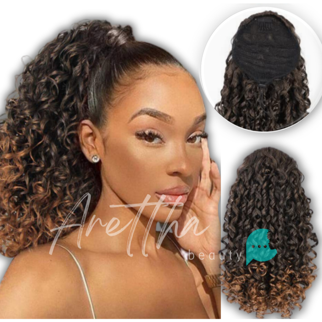 Cabelo Cacheado Rabo de Cavalo Curto Com Ajustes Puff 45cm Mel