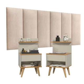 Conjunto Cabeceira Cama Casal 1,40 Com Mesa de Cabeceira Quarto Requinte