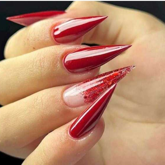 conjunto unha postiça realista stiletto elegante decoradas vermelhas ...