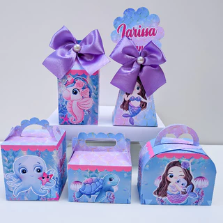 Kit Festa Sereia Personalizados Lembrancinhas Caixinhas para festa PEGUE E MONTE