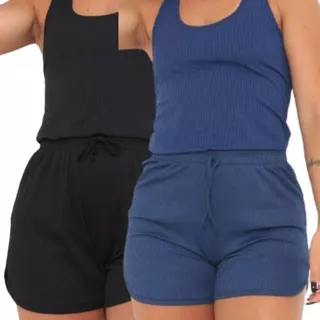 Kit 2 Shorts Feminino Malha Canelada
