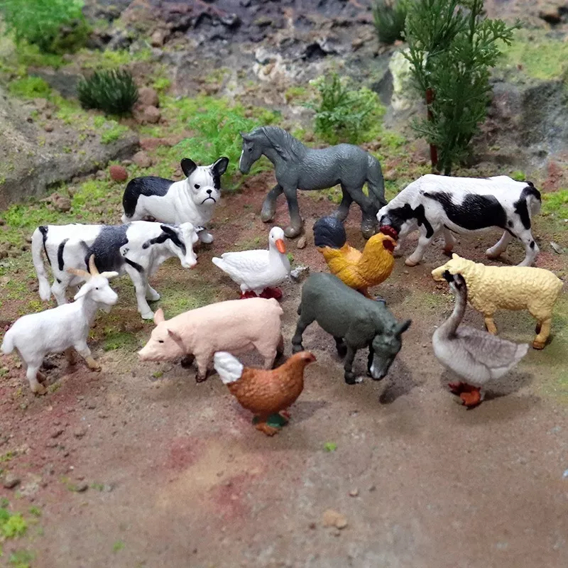 Kit 10 Animais Da Fazenda Safari Zoo Pequenos De Borracha''