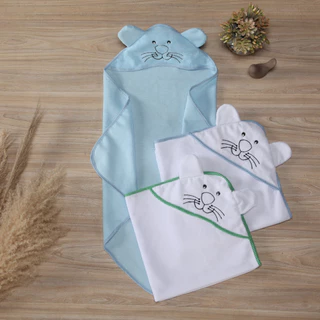 Toalha de Banho Bebe Kit 3 Toalhas Bordada com Capuz Forrado em Tecido Fralda 100% Algodão