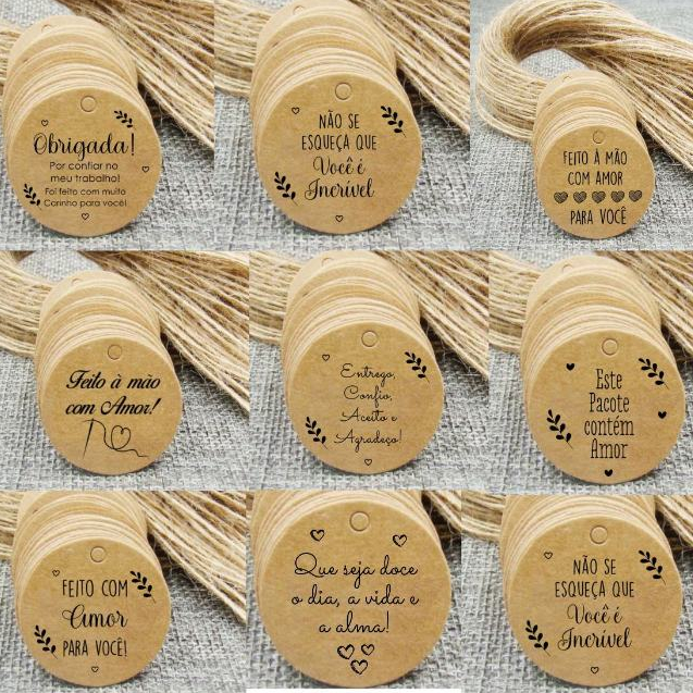 200 Tag Kraft Redonda 4cm Escolha O Modelo Nas Variações - Não Personalizamos Enviamos Conforme foto