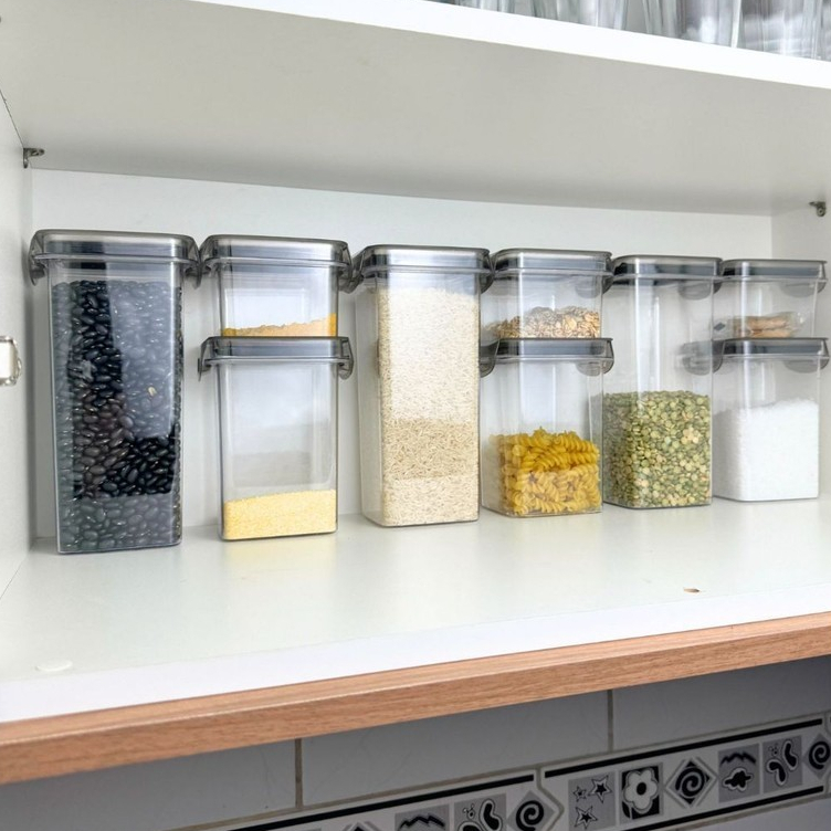 Conjunto com 9 Potes Herméticos em Acrílico Cristal - Organizador para Mantimentos