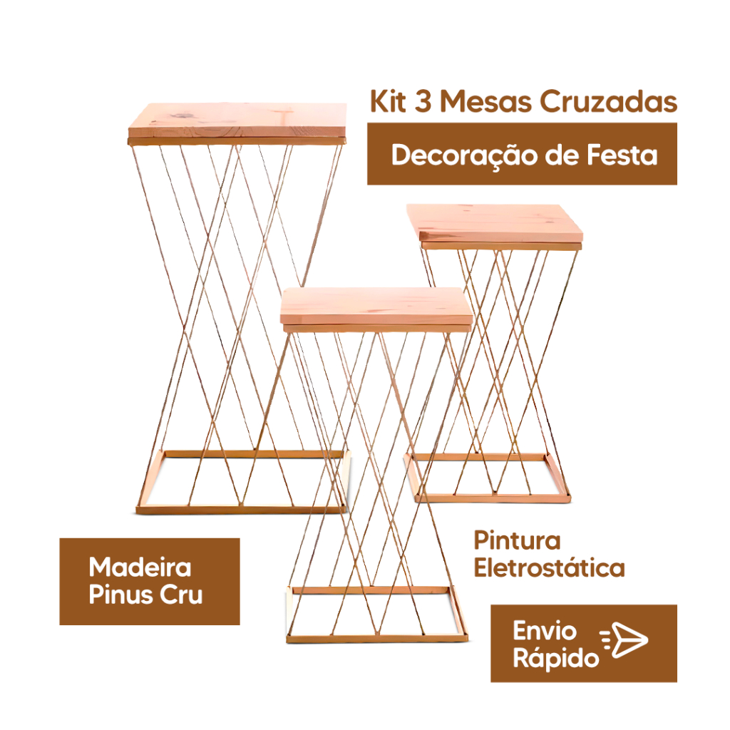 Kit 3 Mesas Teia Cruzada Decoração de Festa Pintura Eletrostatica ...
