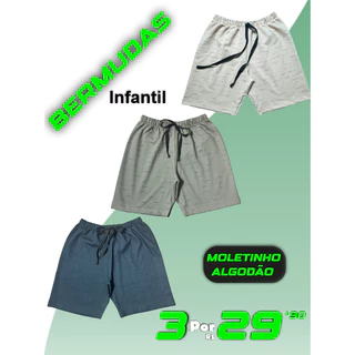 Kit C/ 3 Bermudas Para Menino - Moletinho de Algodão - Kit Sortido Com 3 Cores Diferentes - Roupa de Menino - Promoção