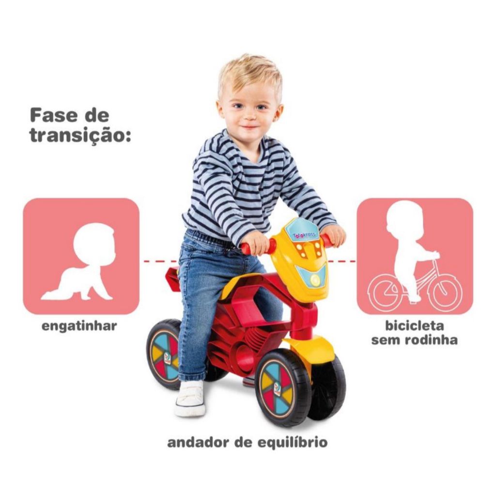 Bicicleta Equilibrio Moto de Bebe Totokross Motoca Andador 4 Rodas Infantil