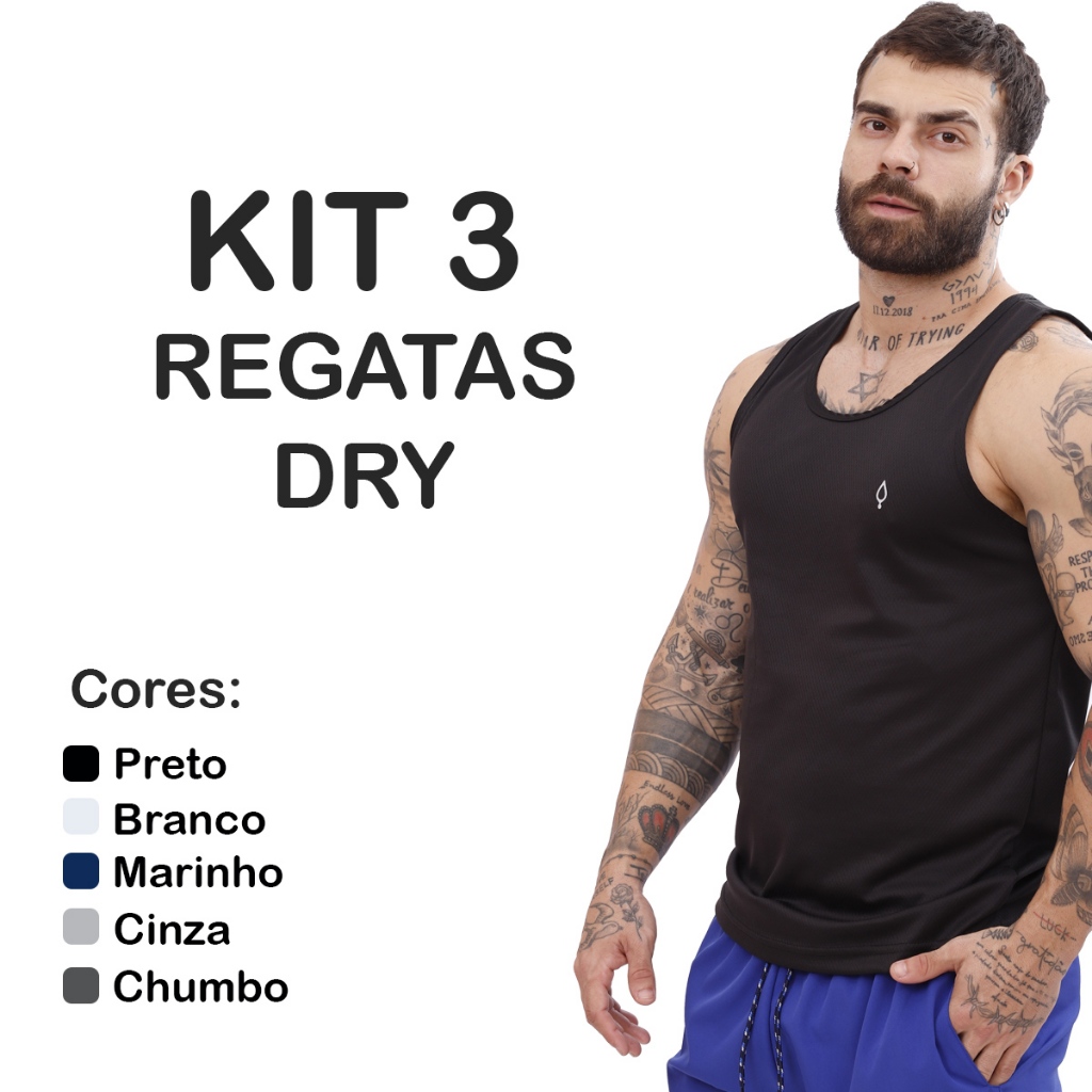 KIT 3 Regatas Machão Dry Masculina verão Treino Academia Corrida03