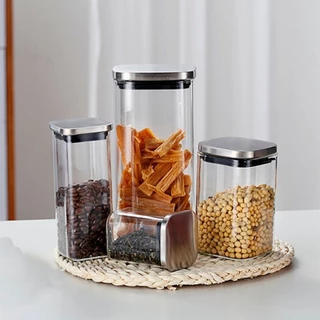 KIT 4 POTES HERMÉTICOS DE MANTIMENTO QUADRADO COM TAMPA INOX - VIDRO BOROSILICATO - 700ML, 1,1L, 1,5L, 1,8L - FRATELLI
