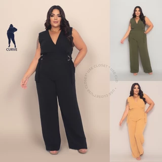 Macacão Plus Size Longo Curve Feminino Duna Decote Transpassado