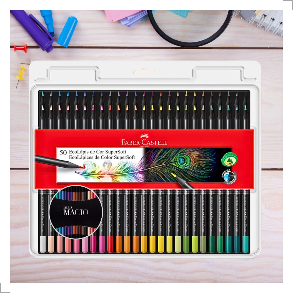 Lapis de cor 50 cores faber castell profissional super soft colorido ...
