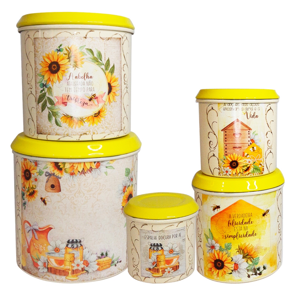 Jogo De Lata Mantimento Alumínio Cozinha Girassol Com Abelha | Shopee ...