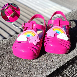 Sandalia Infantil Feminina Charmosinha Chic Concha Arco Iris Baby Anatômica Ajustável Confortável