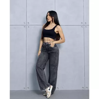 calça jeans wide leg grafite feminina super tendencia de alta qualidade