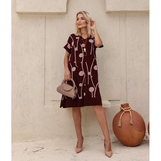 Vestido Midi Isa Manga Curta Bolsos Viscolycra Outono Soltinho