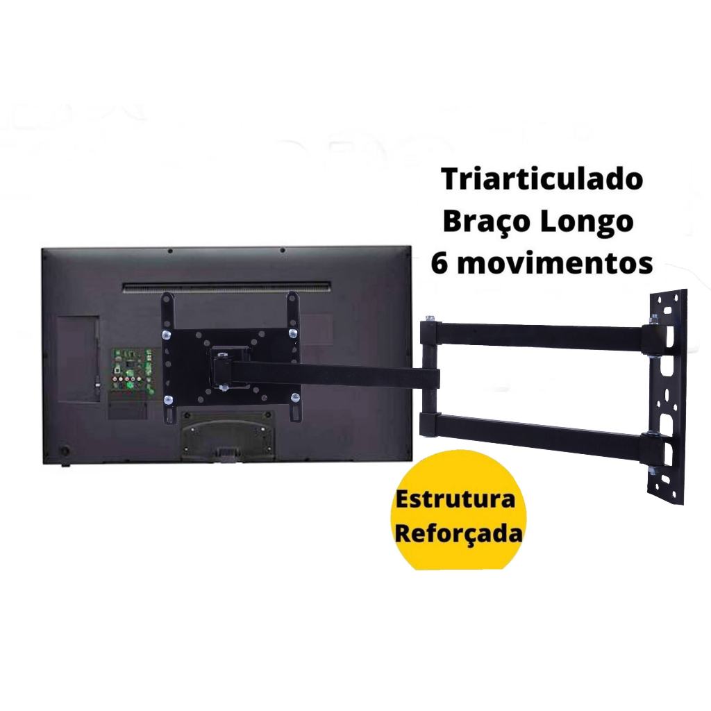 Suporte Tv Parede Braço Longo de 65cm Tri Articulado Com Inclinação Até 65