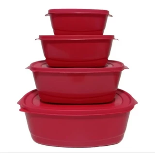 kit pote oval 4 peças com tampa vermelho