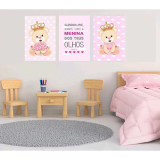 Quadro decorativo Ursinha Princesa Frases - Painel Decoração Infantil Menina 30x40