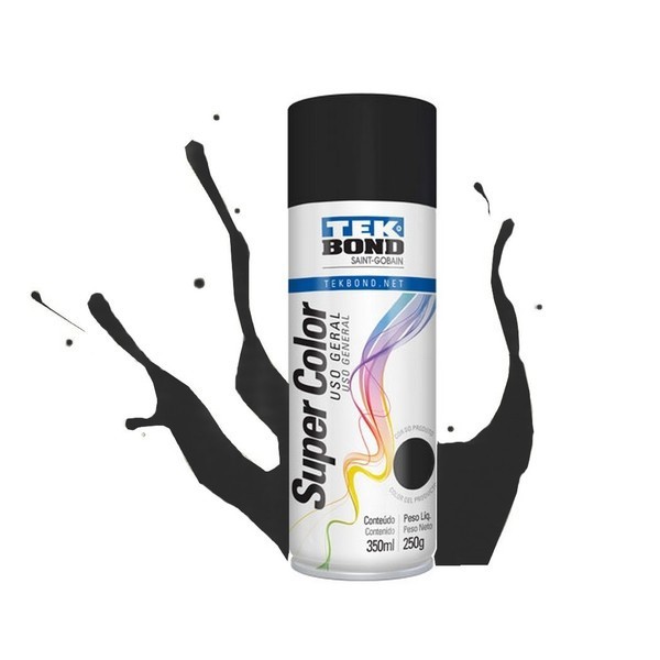 Tinta spray uso geral preto fosco 350ml 250g - tekbond