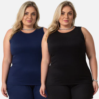 Kit 2 Regata Plus Size Feminina Canelada Confortável 1213-K2