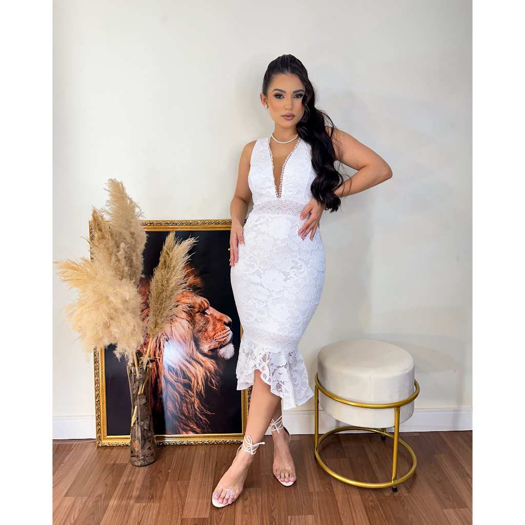 Vestido Midi Branco Renda na Black Friday 2025 | BuscaProdutos