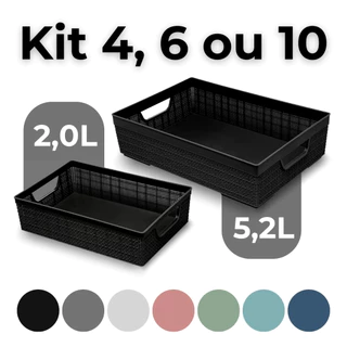 Kit 4, 6 ou 10 Cesto Organizador Pequeno Médio Multiuso de Plástico 2L e 5,2L Rosa Preto Branco Etc