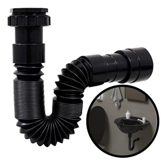 Sifão Sanfonado Universal Preto Pia Cuba Tanque Extensível Flexível casa cozinha banheiro Tanque