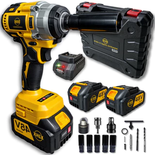 Chave De Impacto 48v Furadeira Parafusadeira 2 Bateria Lítio 10000mAh Bivolt + Maleta+Acessorios